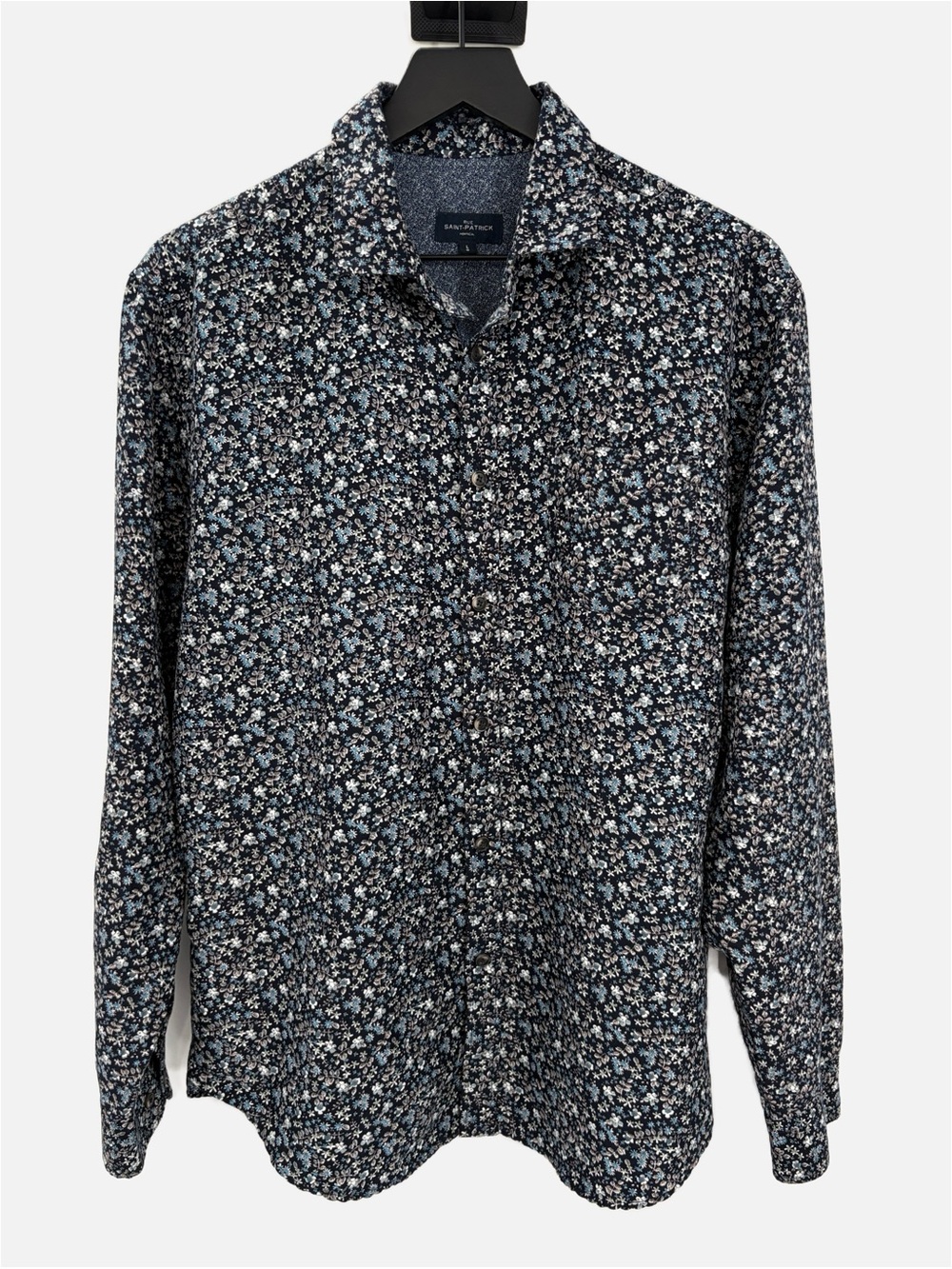 Rue Saint-Patrick Montreal Floral Button Up Shirt Navy Blue Long Sleeve Large - Picture 1 of 6